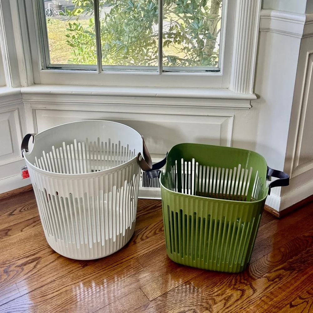 Scandinavian Japandi Storage Basket Set Leather Handles Nordic Laundry Bins 2